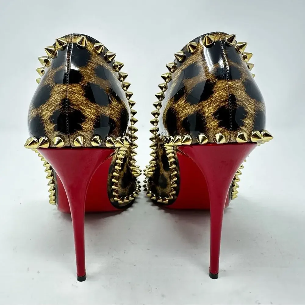 Christian Louboutin Dorispiky Leopard Patent Heels Womens Size EU 37.5